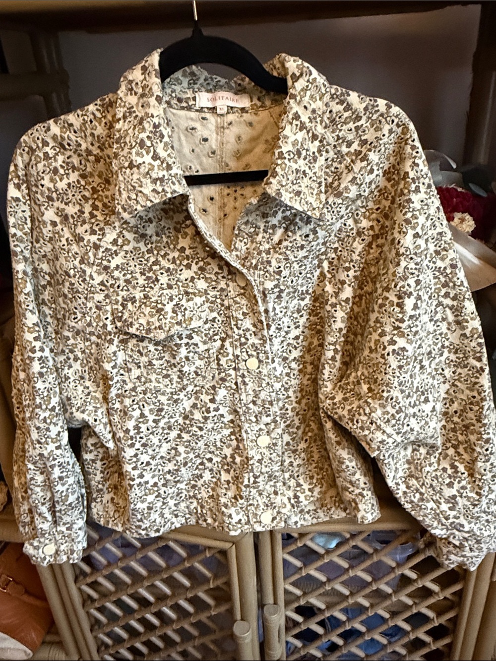 Solitaire Cream and Brown Floral Button-Front Women's Jacket